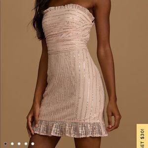Lulus blush lace sequins mini dress
